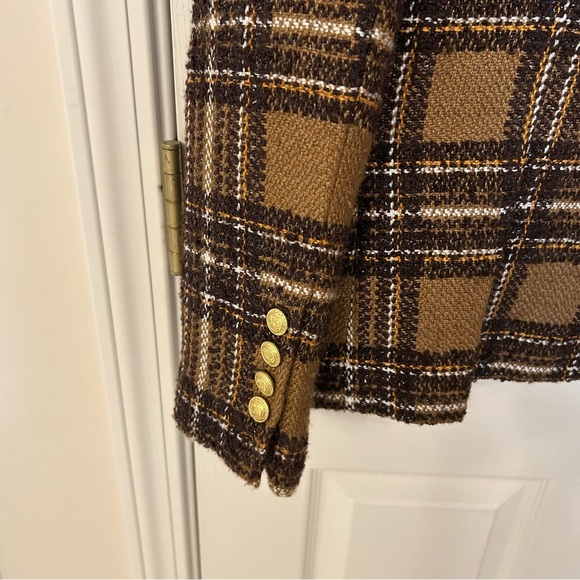L'AGENCE Kenzie Plaid Tweed Double-Breasted Blazer in Brown / Gold Size 6 - Picture 15 of 15